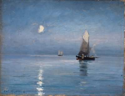 Fishing Cutters in the Moonlit Night by Carl Ludvig Locher